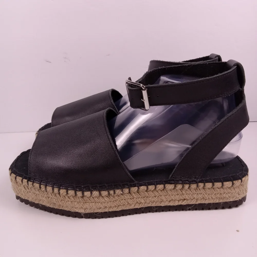 Asos Design Joyful Espadrilles Size 6 Black Faux Leather Flatform Boho Vacation